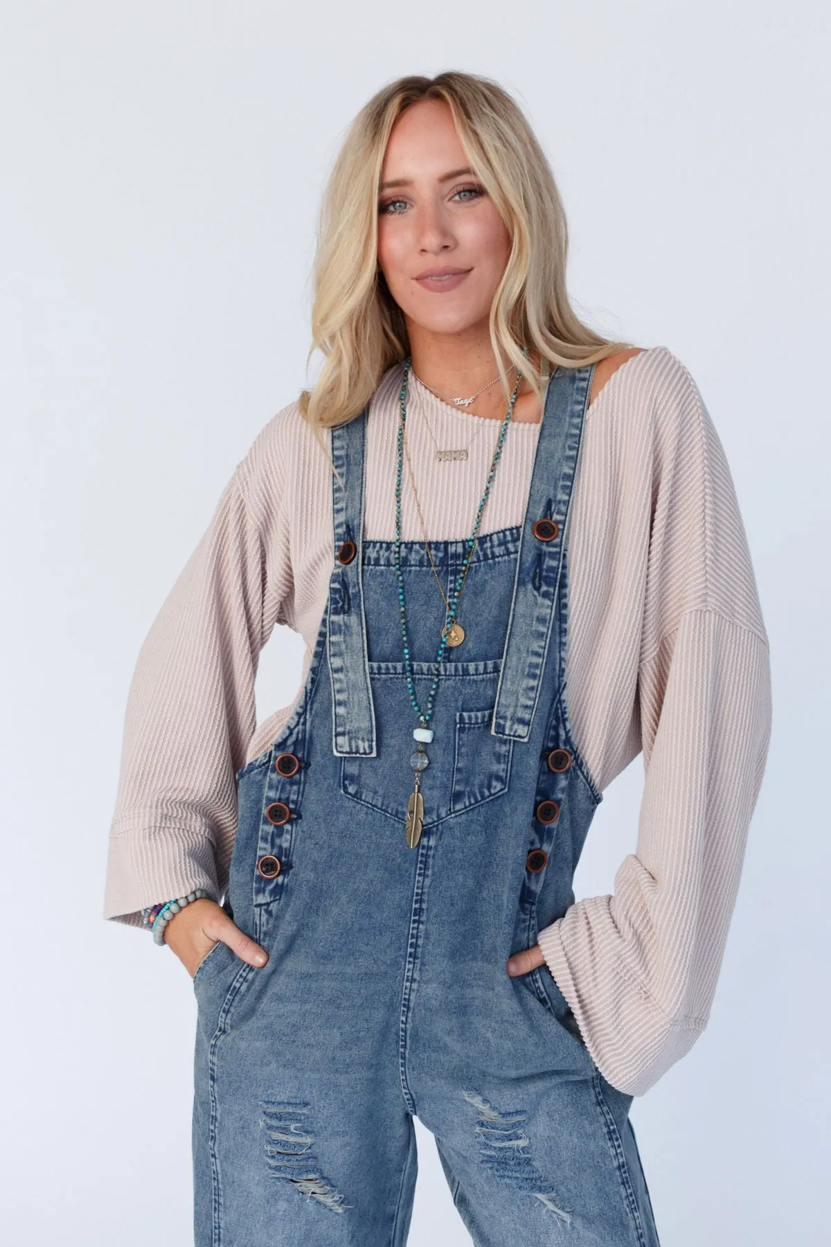 High Hopes Straight Leg Overalls - Washed Denim