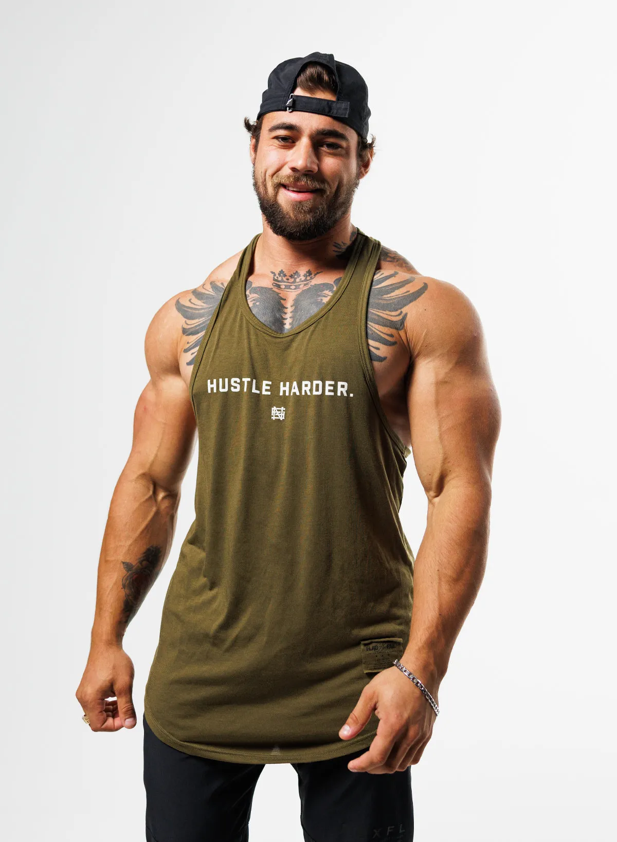 HUSTLE HARDER STRINGER - OLIVE