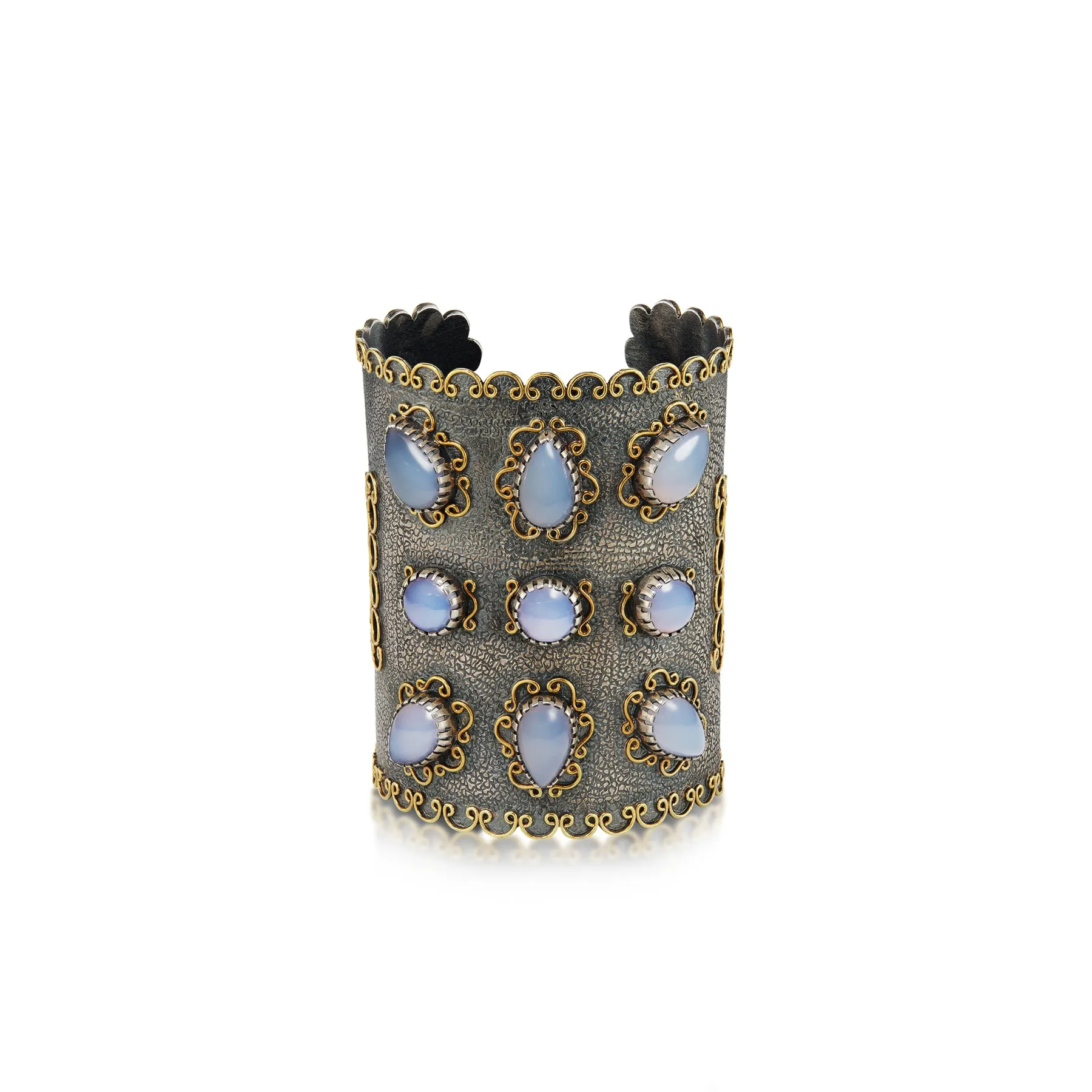 ICONIC 9-STONE CHALCEDONY SERPENT CUFF-ONE OF A KIND