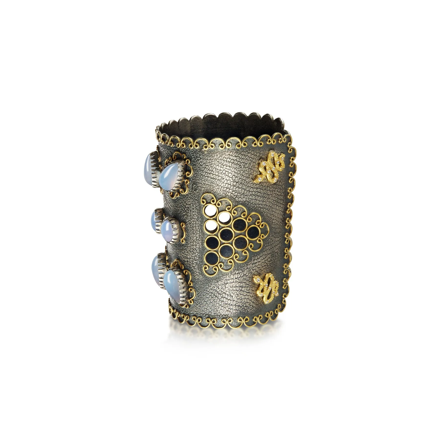 ICONIC 9-STONE CHALCEDONY SERPENT CUFF-ONE OF A KIND