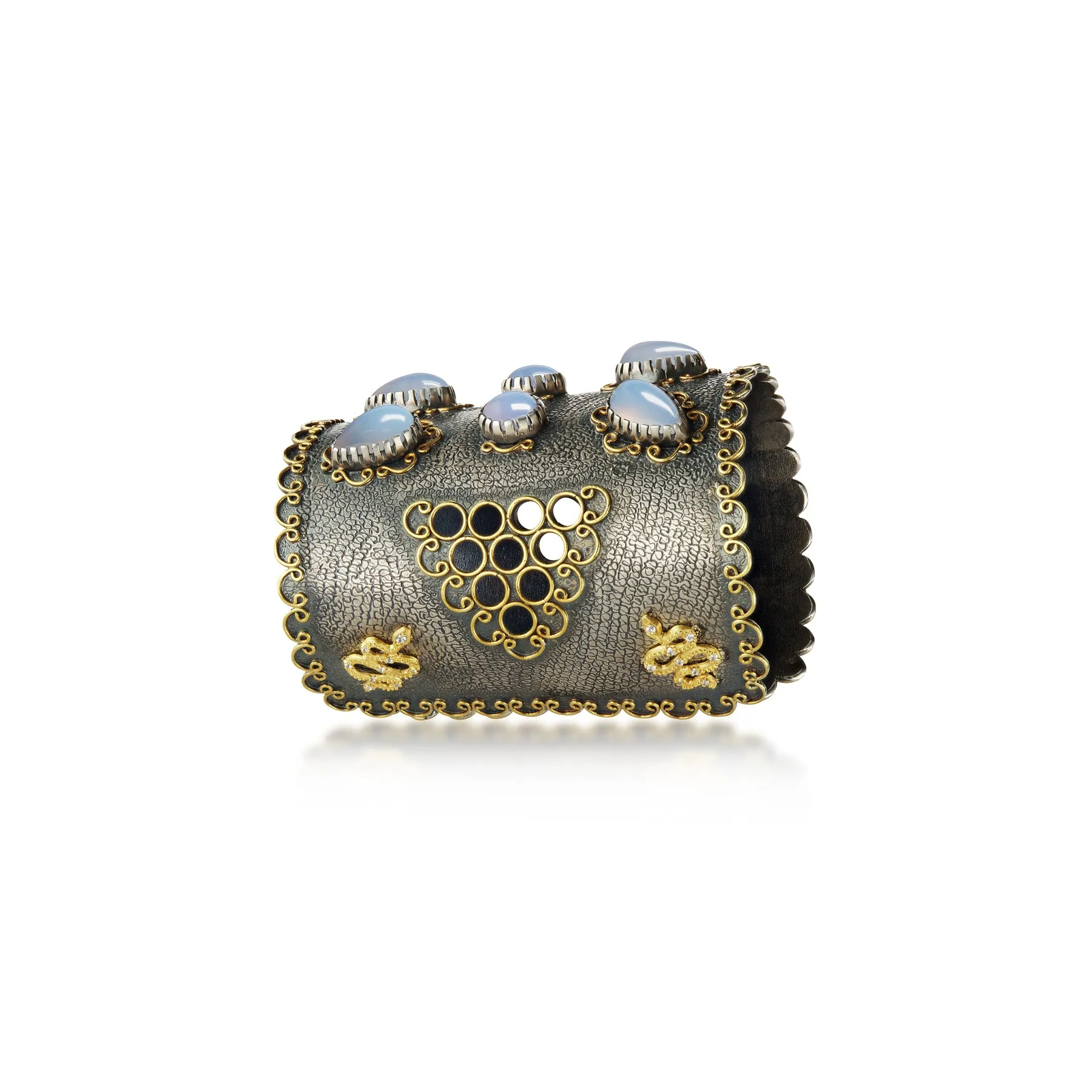 ICONIC 9-STONE CHALCEDONY SERPENT CUFF-ONE OF A KIND