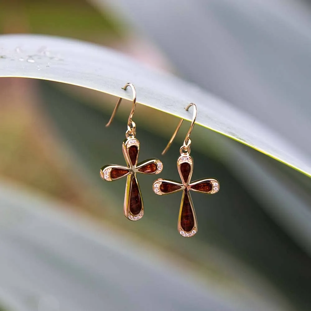 Koa Wood Ke'a Cross Earrings