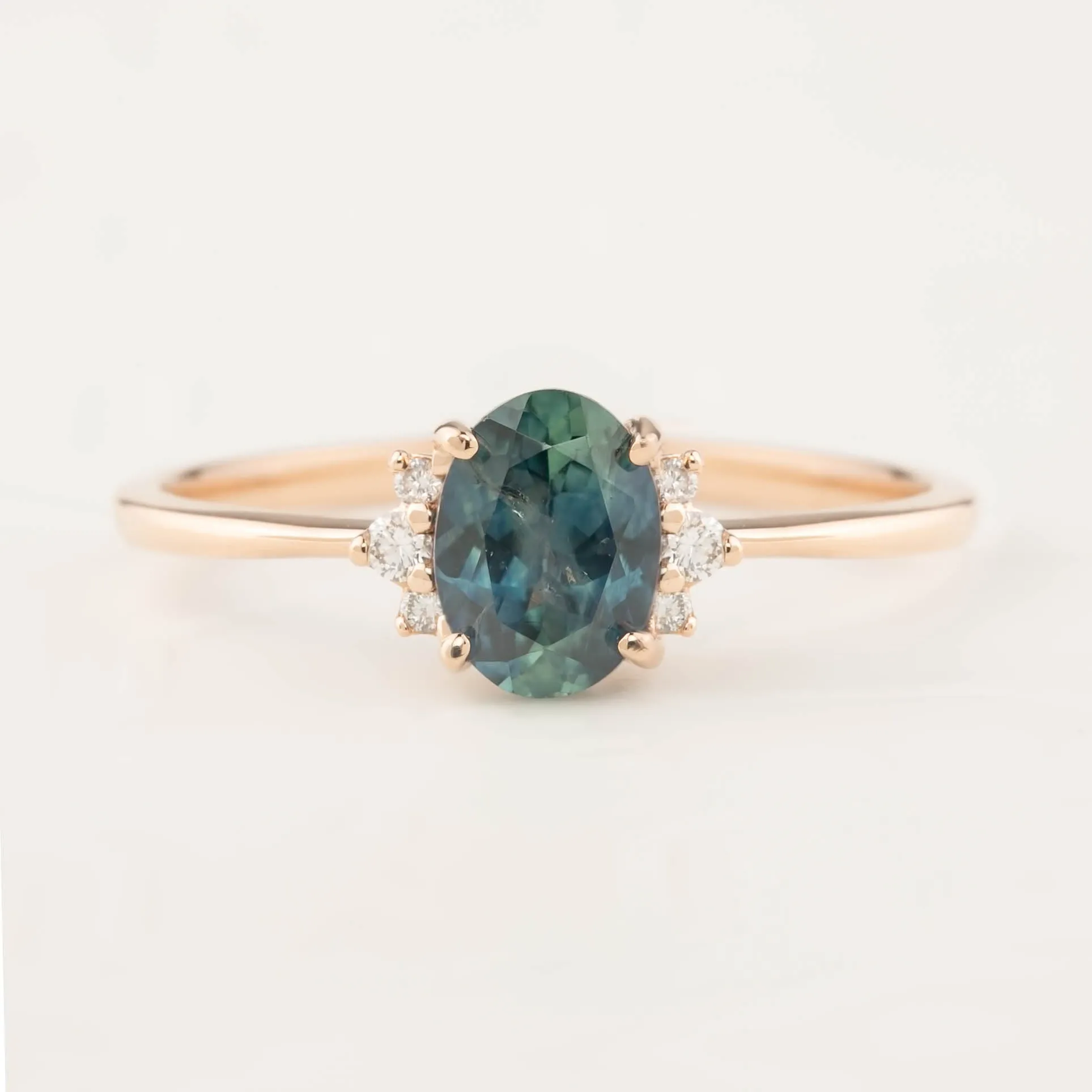 Lena Ring -1.00ct Parti Blue Green Sapphire, 14k Rose Gold (One of a kind)