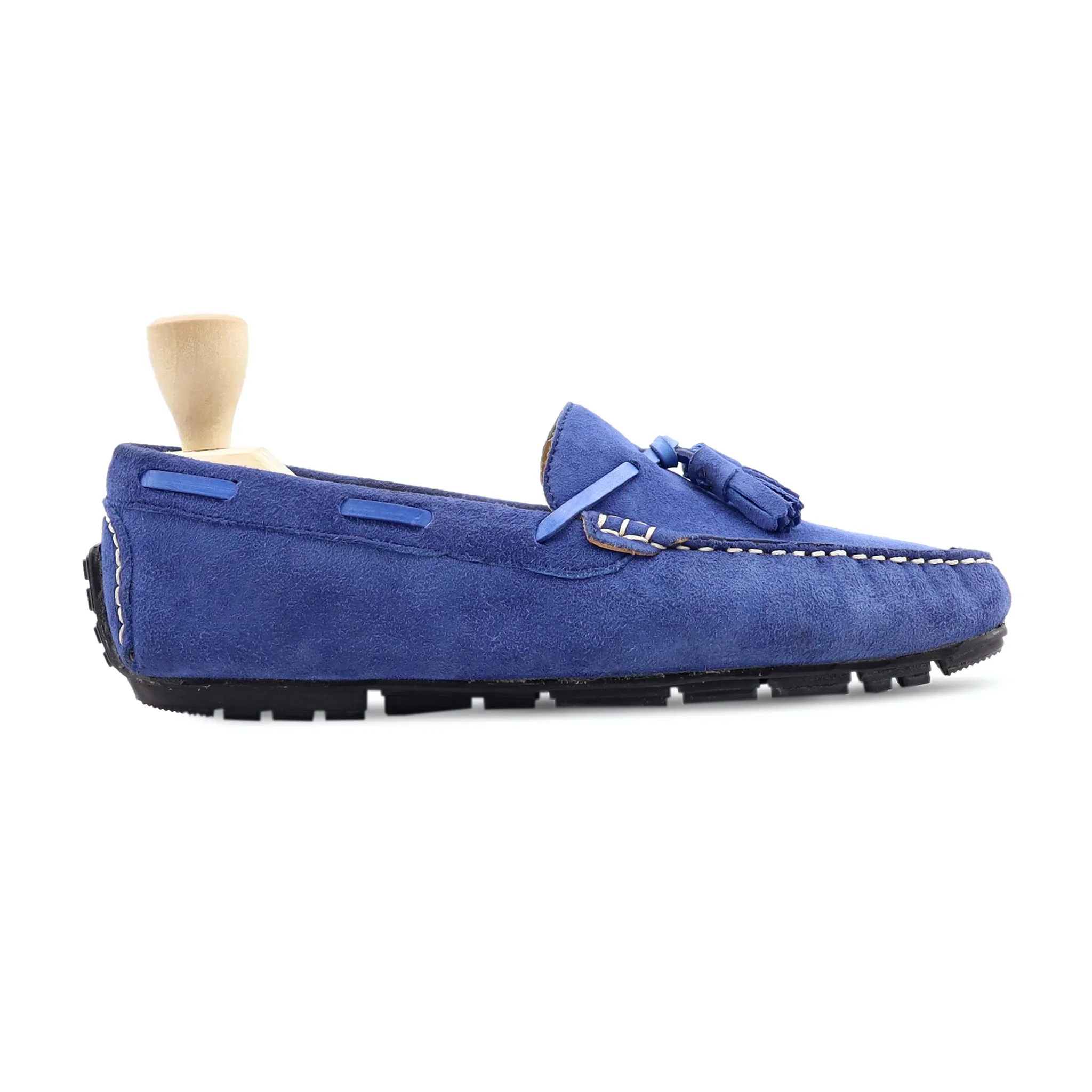 Lhoma - Men's Blue Kid Suede Driver Shoe