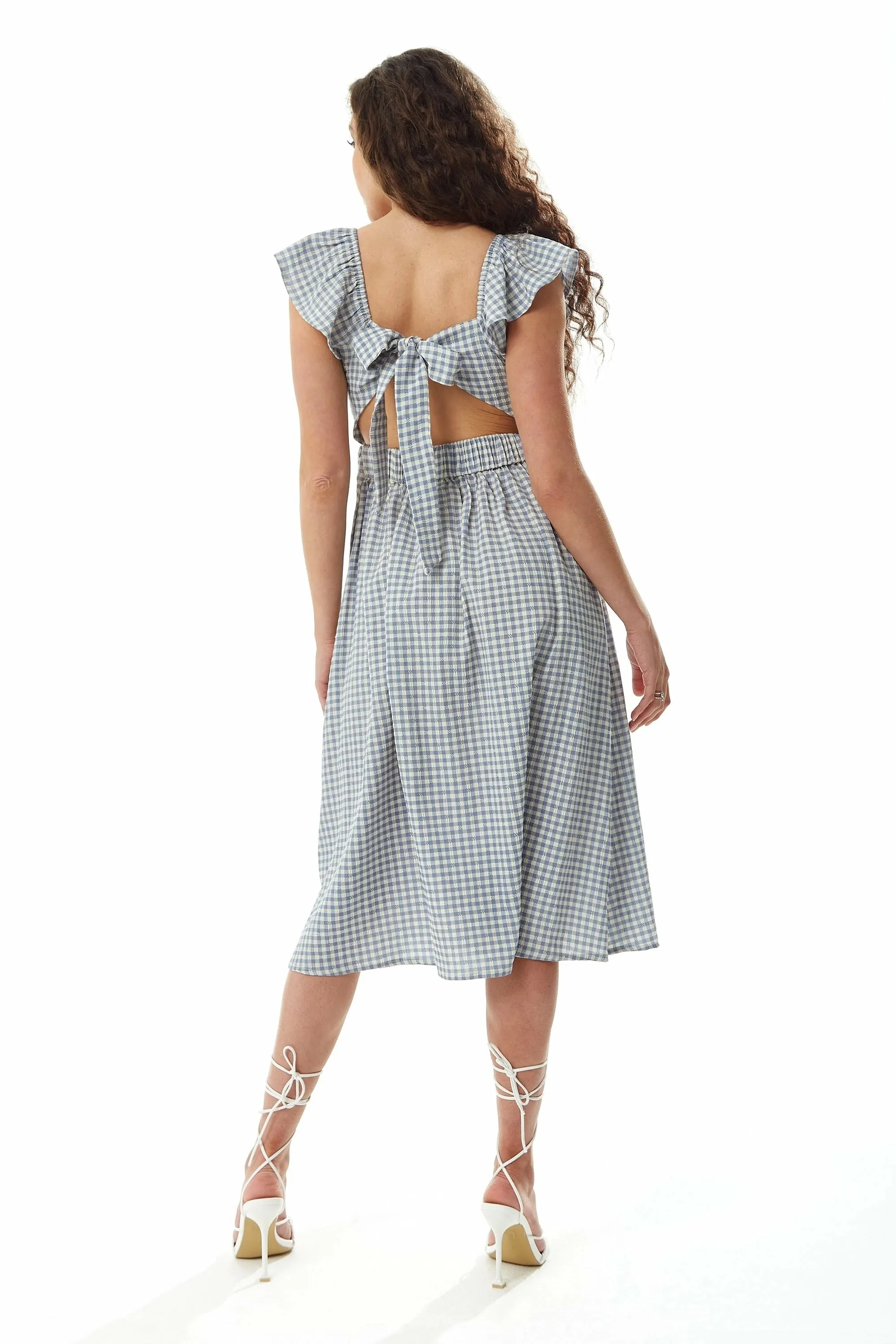 Liquorish Cut Out Back Midi Dress In Gingham