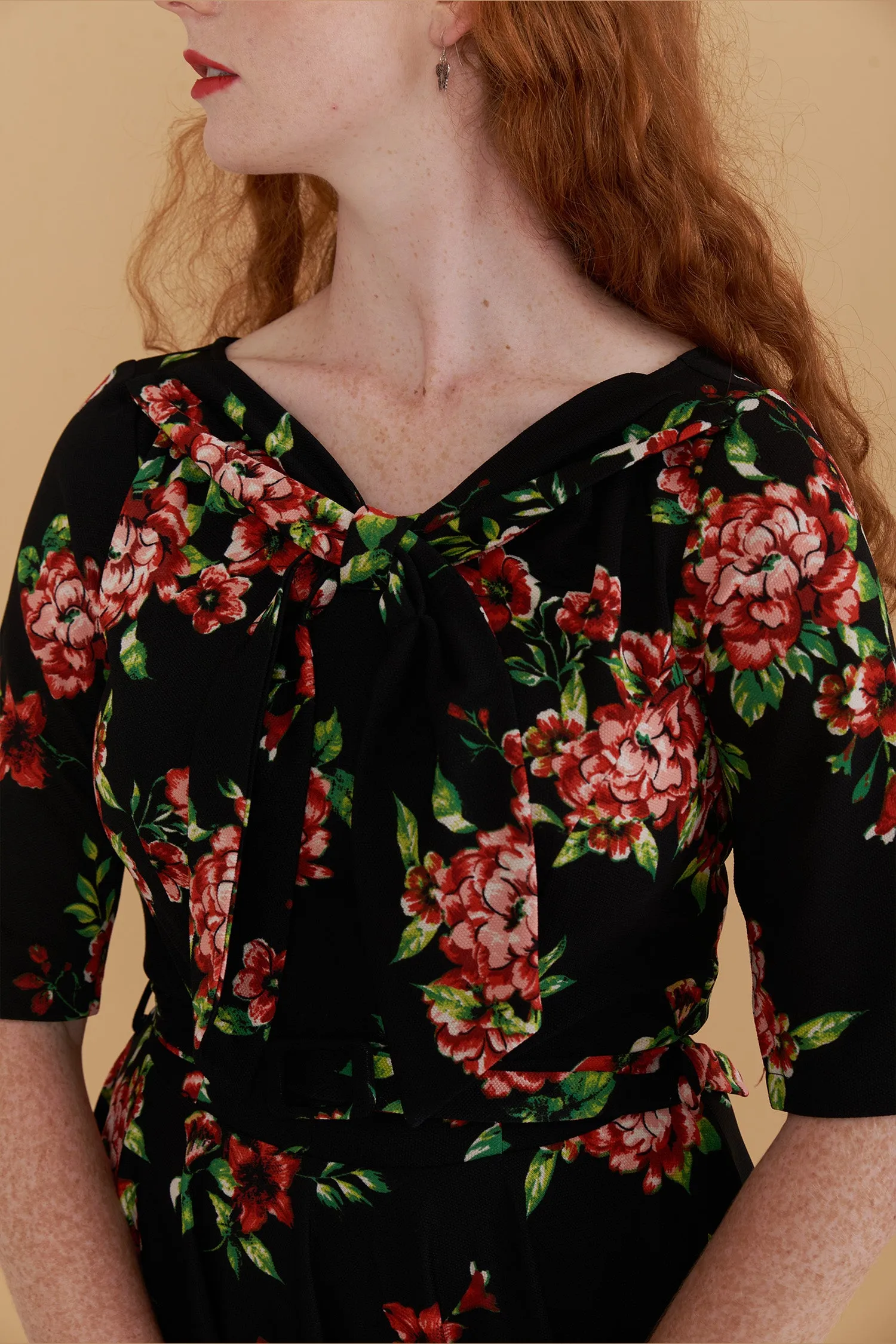 Lola Black & Red Floral Jersey Dress