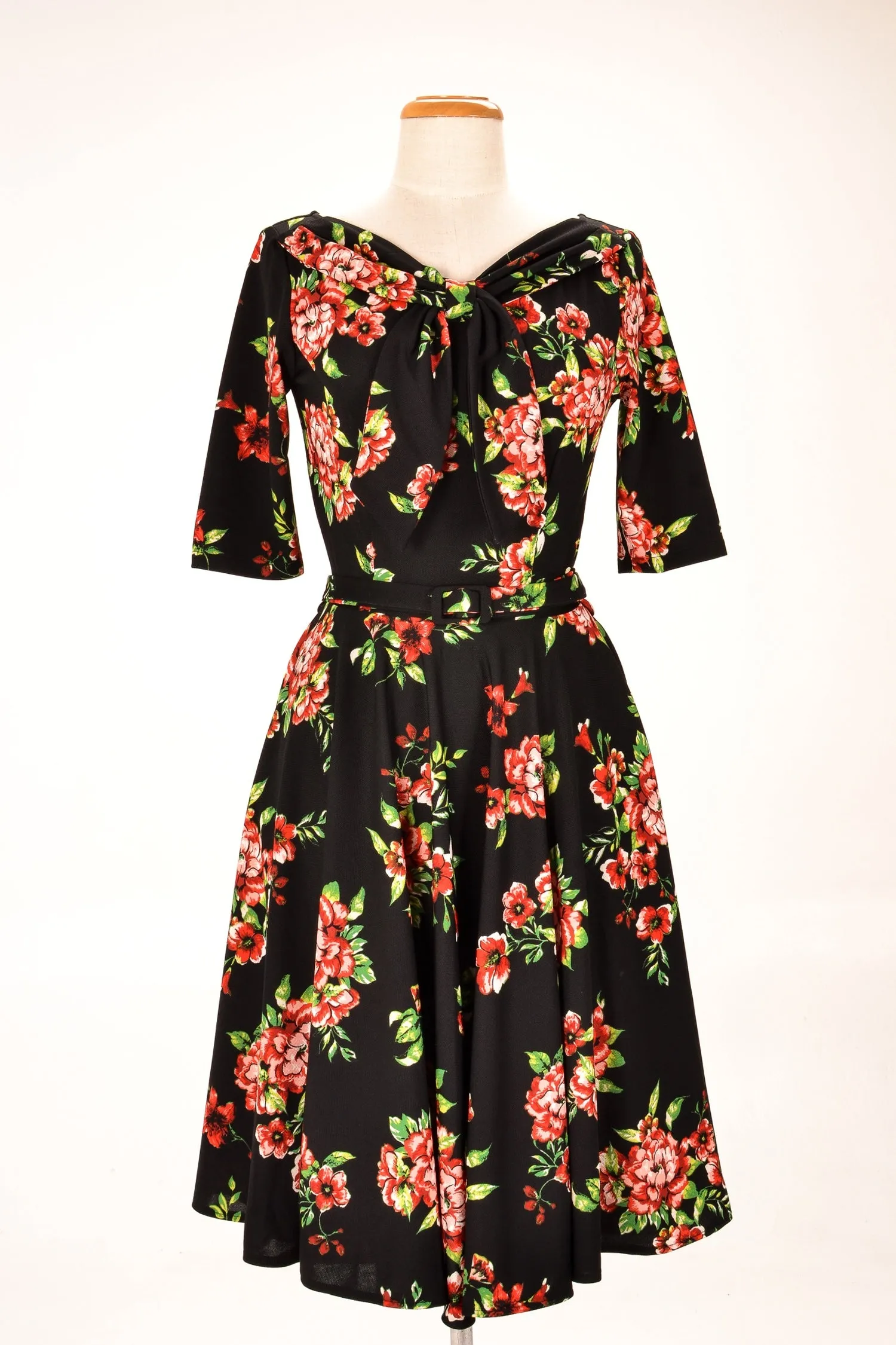 Lola Black & Red Floral Jersey Dress