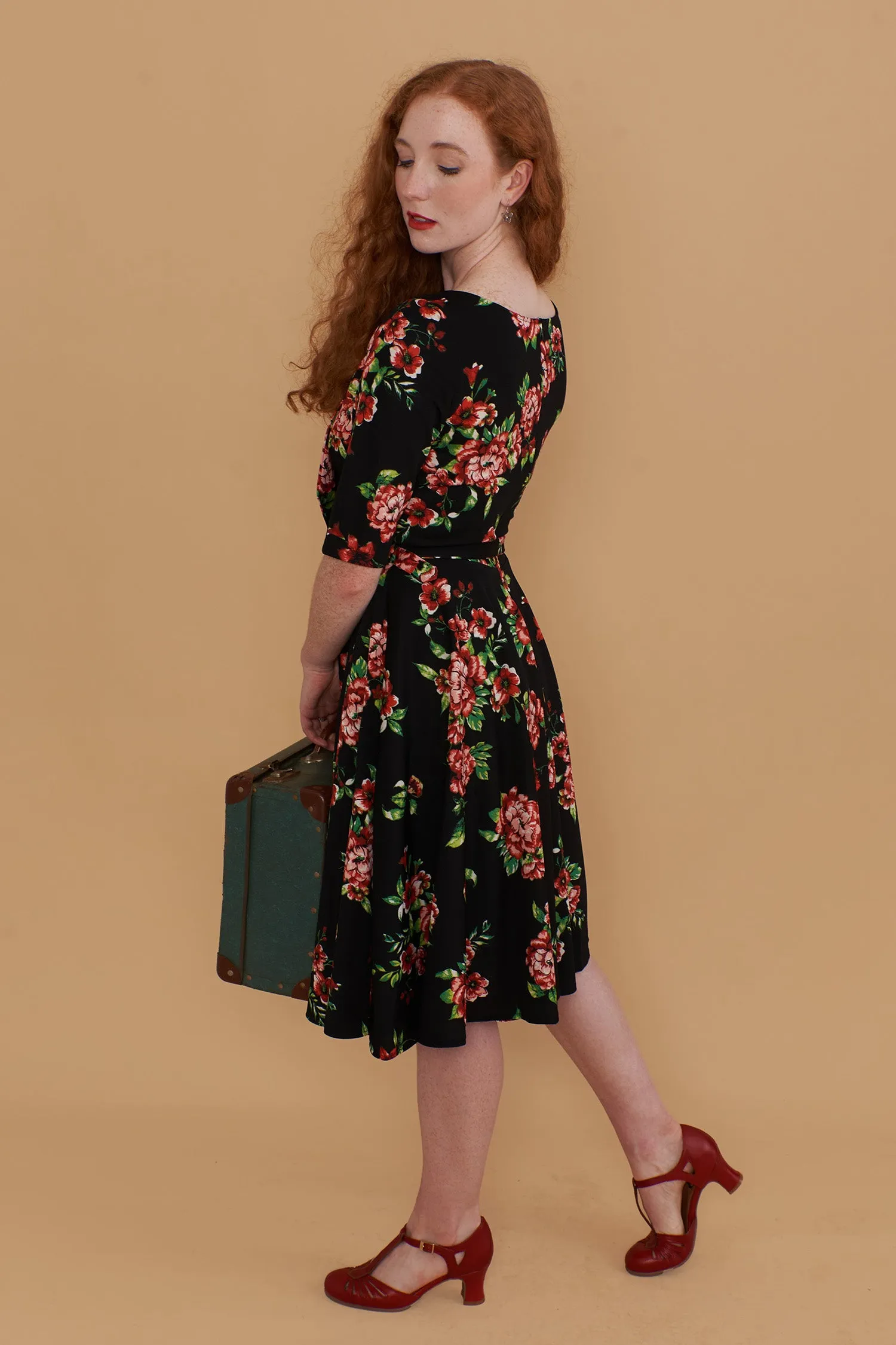 Lola Black & Red Floral Jersey Dress