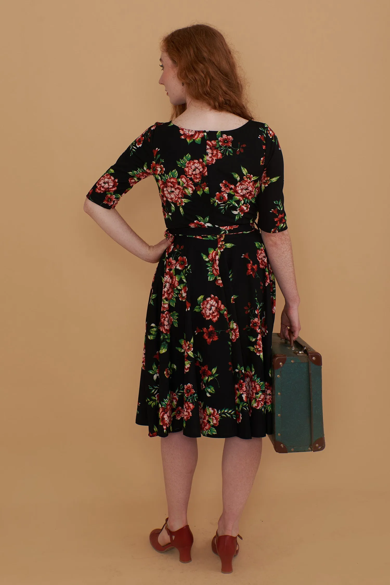 Lola Black & Red Floral Jersey Dress