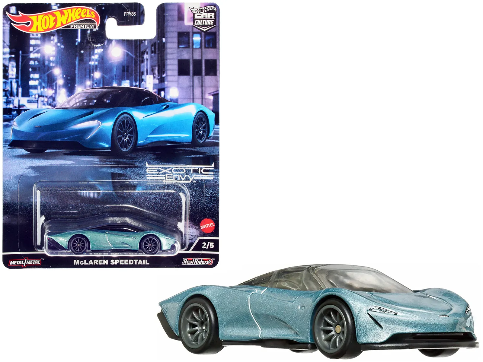 McLaren Speedtail Blue Metallic with Black Top Exotic Envy Series Diecast Model Car by Hot Wheels