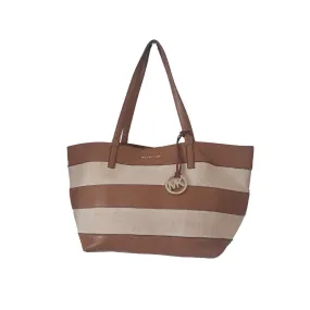 Michael Kors Striped Canvas & Tan Leather Tote | Pre loved |