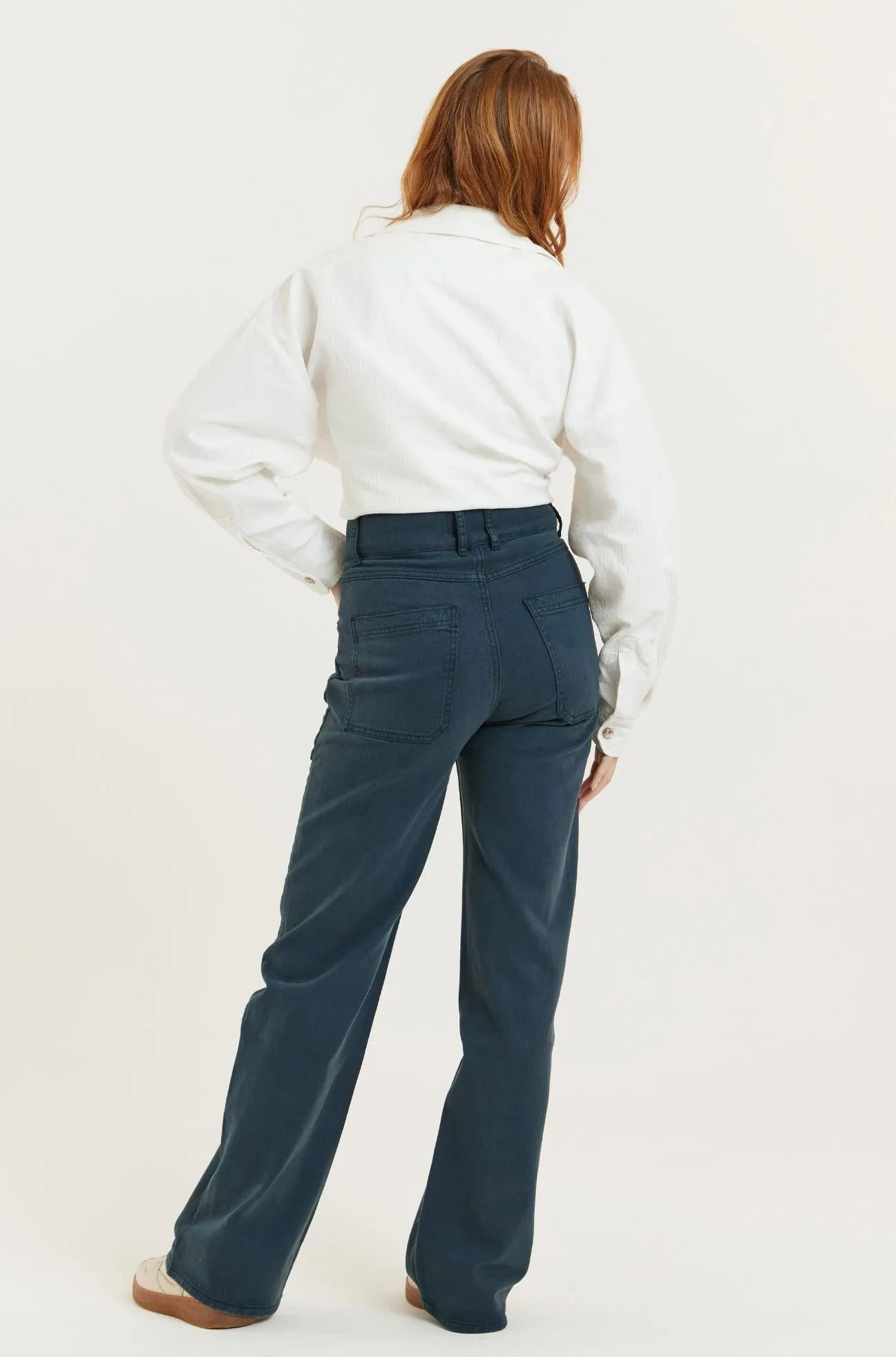 Navy Recycled Wood Twill Denim Dinah Super High Waist Women’s Trouser