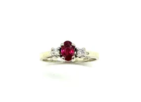 Oval Ruby & Diamond 3 Stone Ring