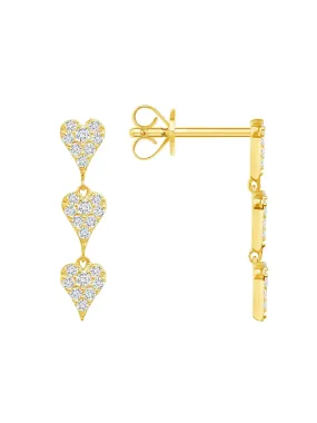 Pave Heart Diamond Dangle Earrings 14K