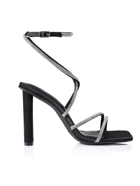 Pia Block Heel Sandals - Black Satin/ Glitter