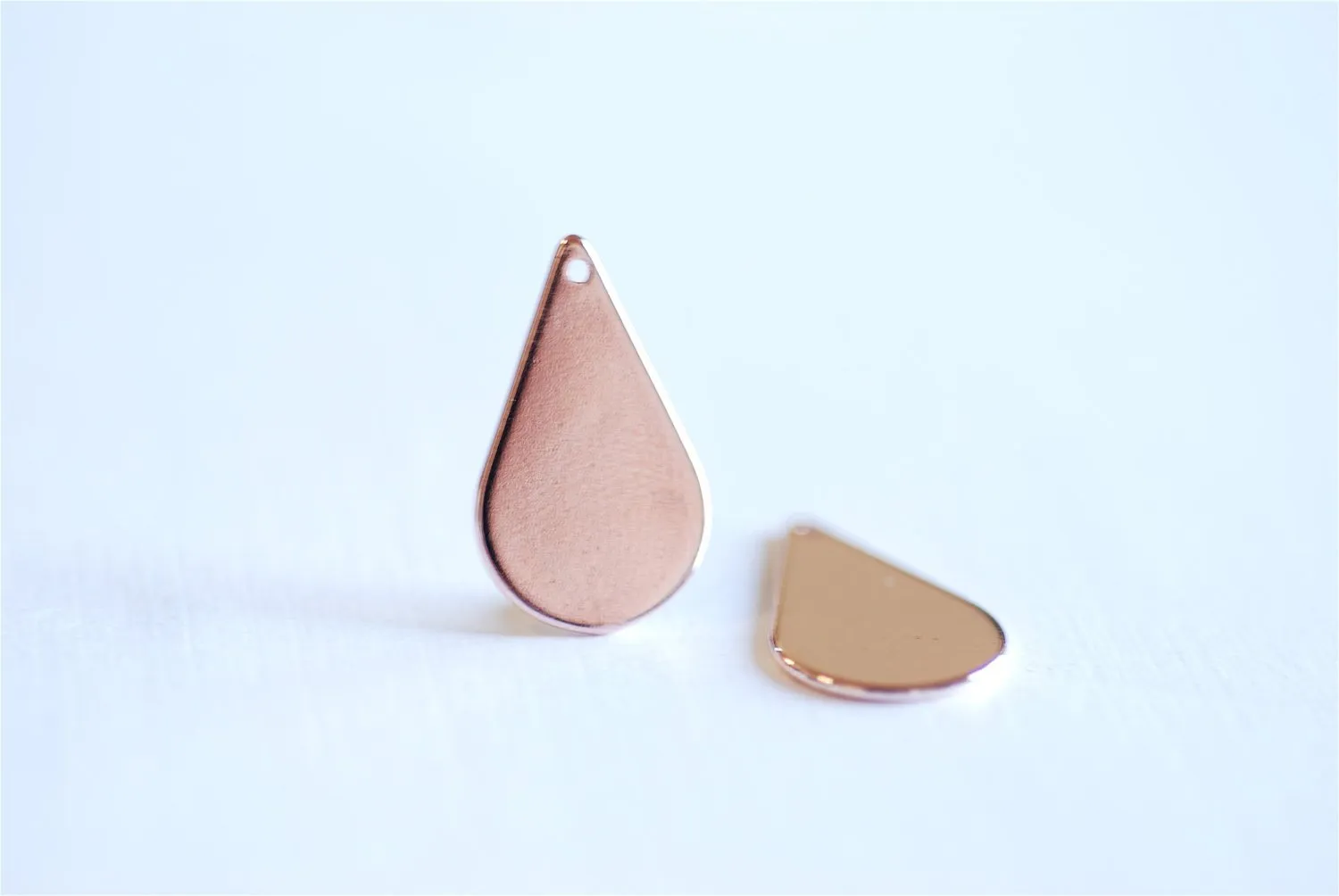 Pink Rose Gold Vermeil Teardrop Charm Pendant- 22k gold plated Oval Charm Pendant, Gold Flat Teardrop, Tear drop Charm, Stamping, Beads, 297