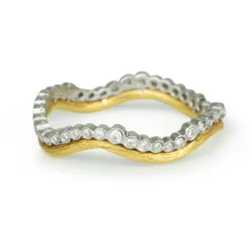 Platinum and Gold Branch and Scallop Ring with Diamonds