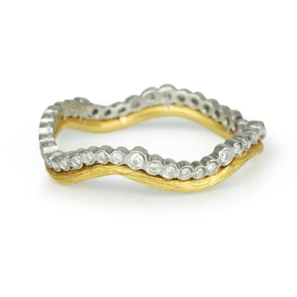 Platinum and Gold Branch and Scallop Ring with Diamonds