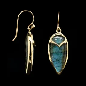 Rachel Atherly 18K Yellow Gold Estate Labradorite Owl Earrings