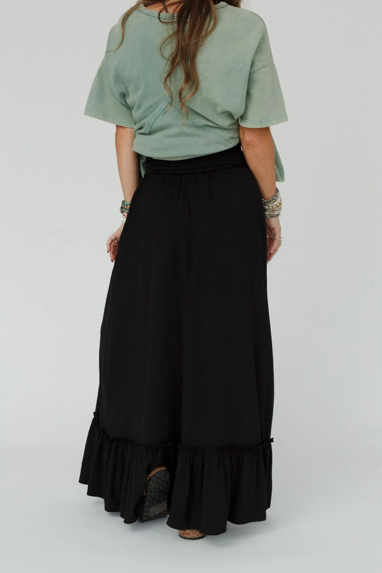 Rustic Romance Smocked Maxi Skirt - Black