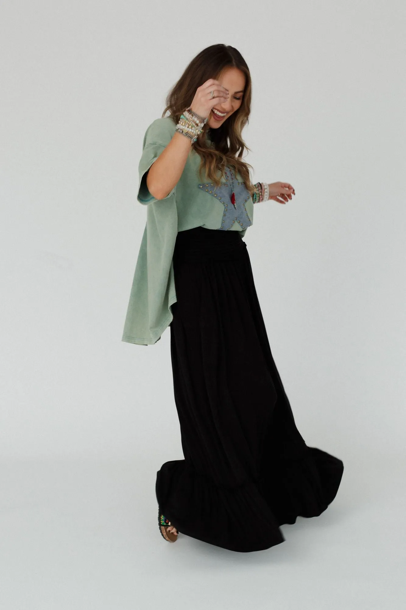 Rustic Romance Smocked Maxi Skirt - Black