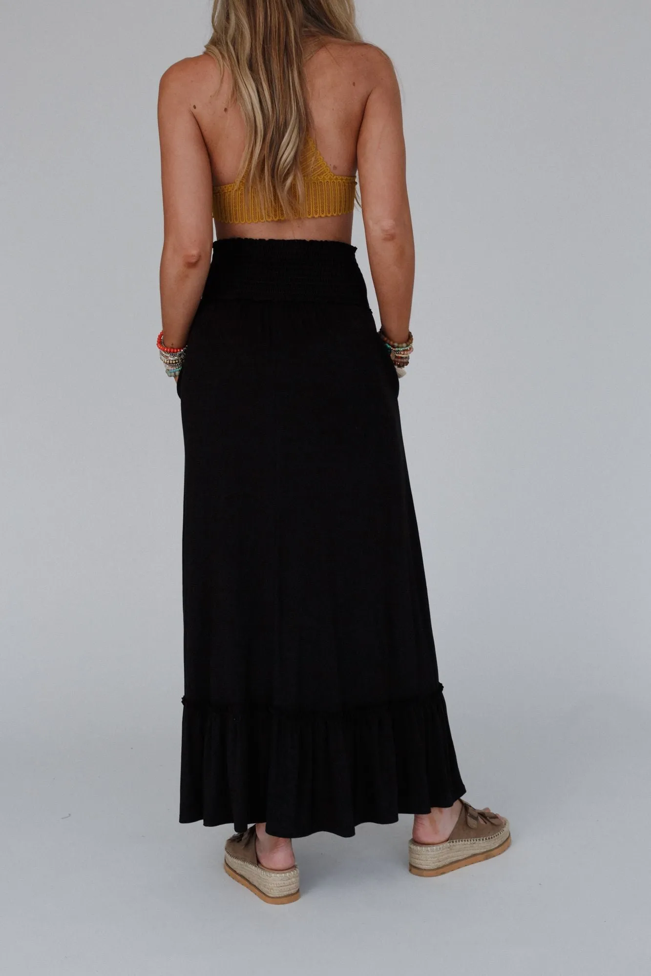 Rustic Romance Smocked Maxi Skirt - Black