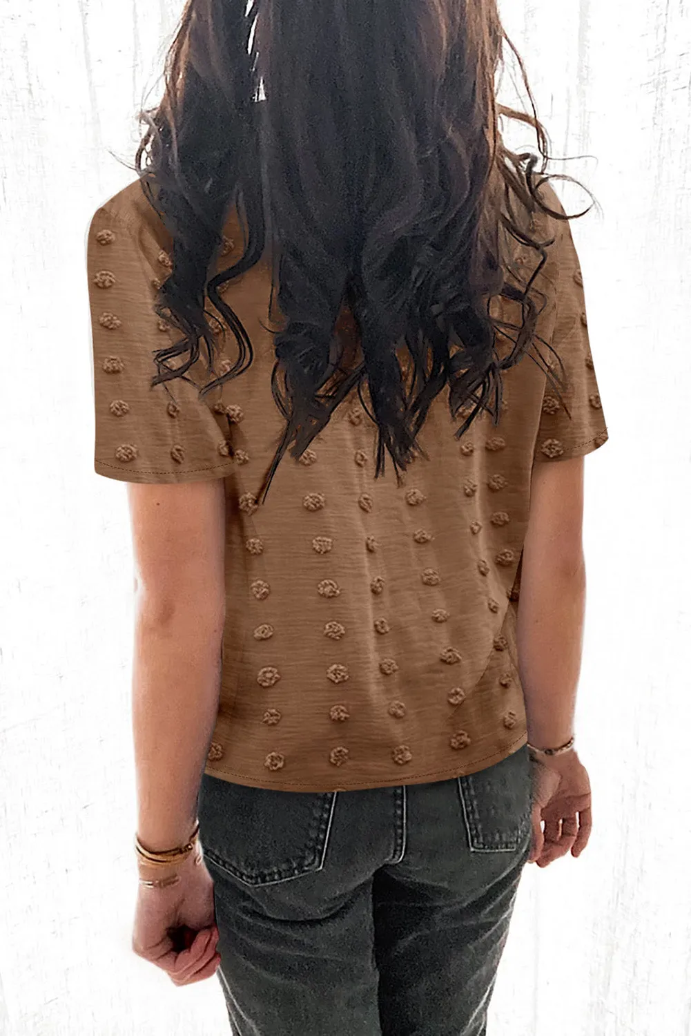 Short Sleeve Shirt For Women Swiss Dot Turn Down Collar Tops