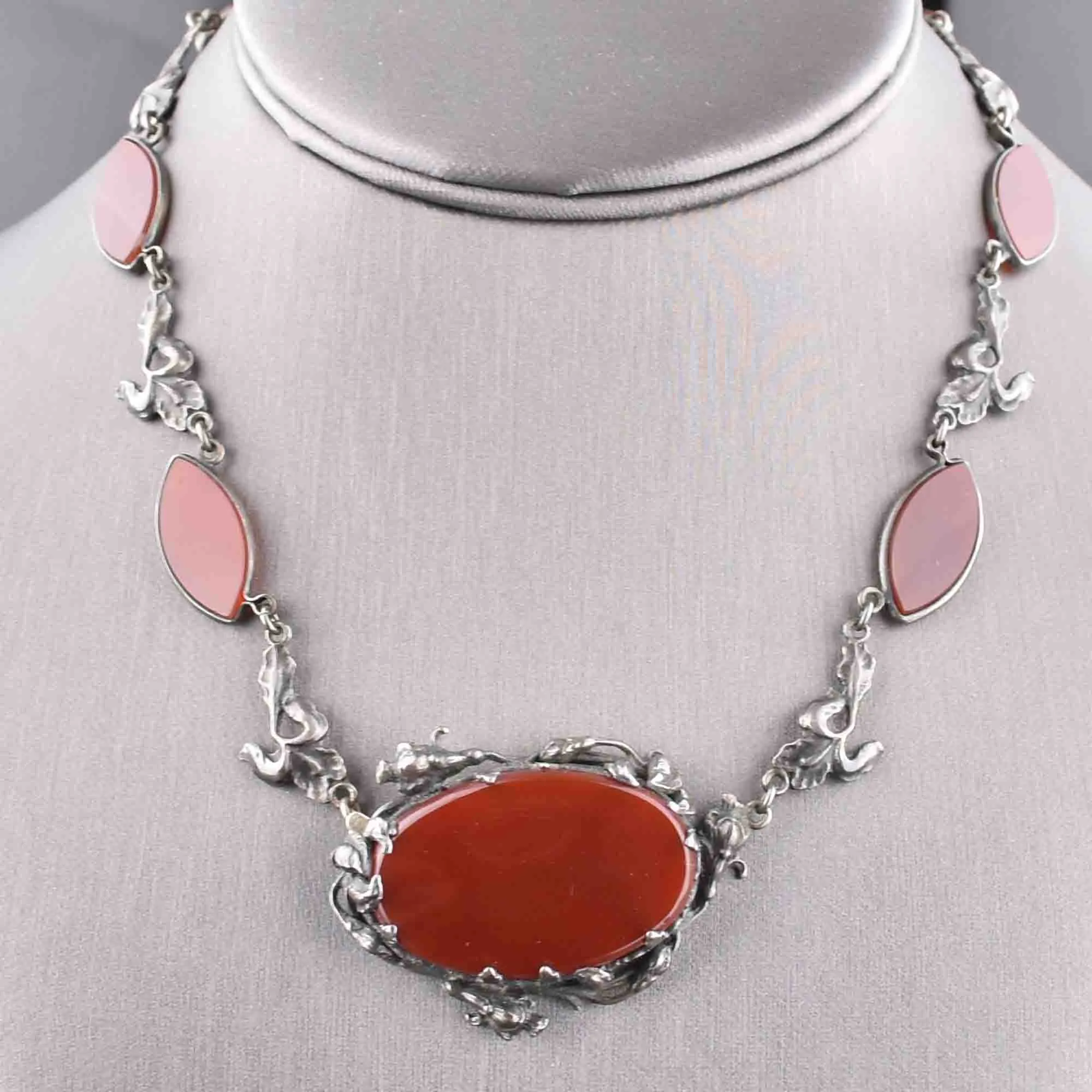 Silver Carnelian Art Deco Choker Necklace