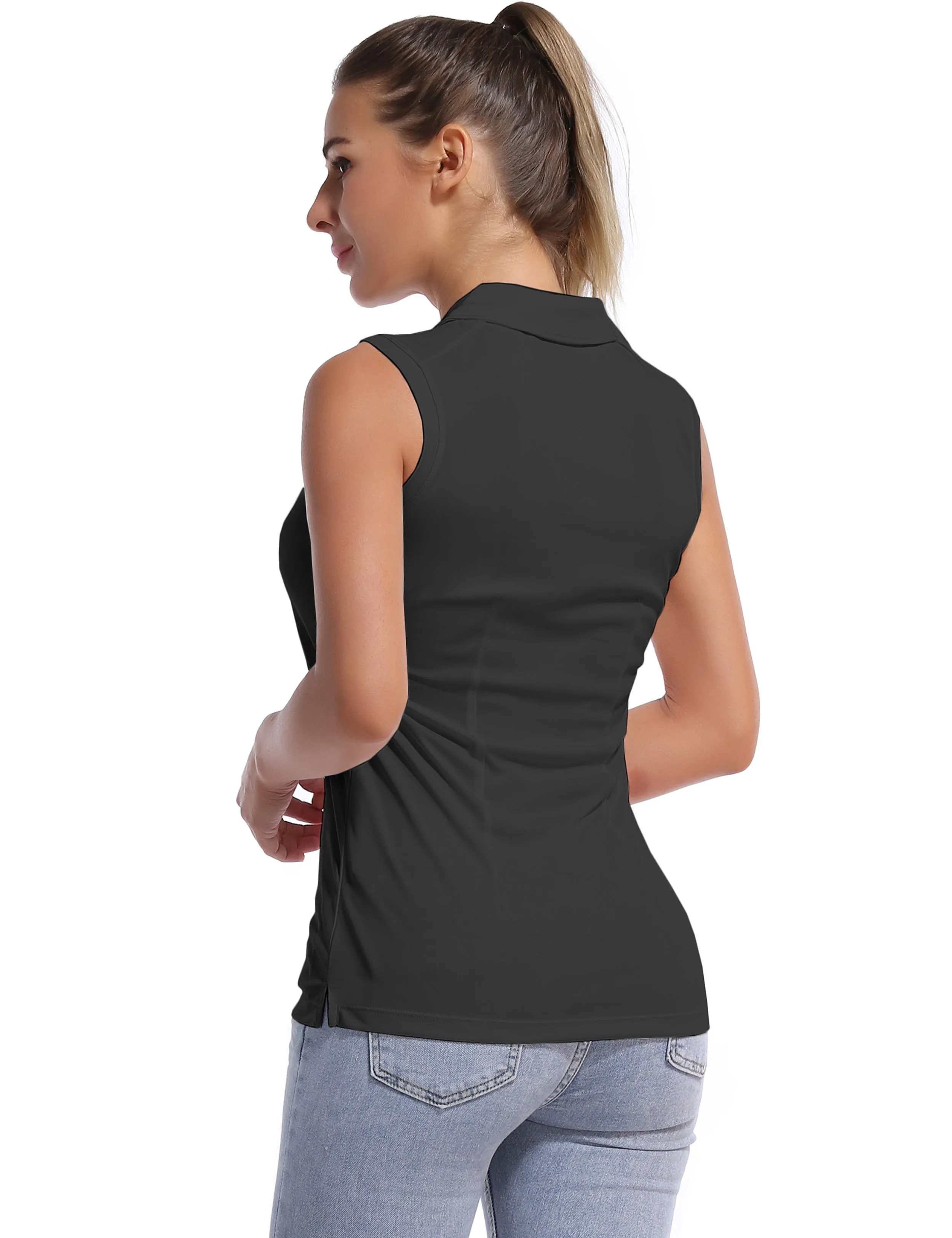 Sleeveless Slim Fit Polo Shirt black_yogastudio