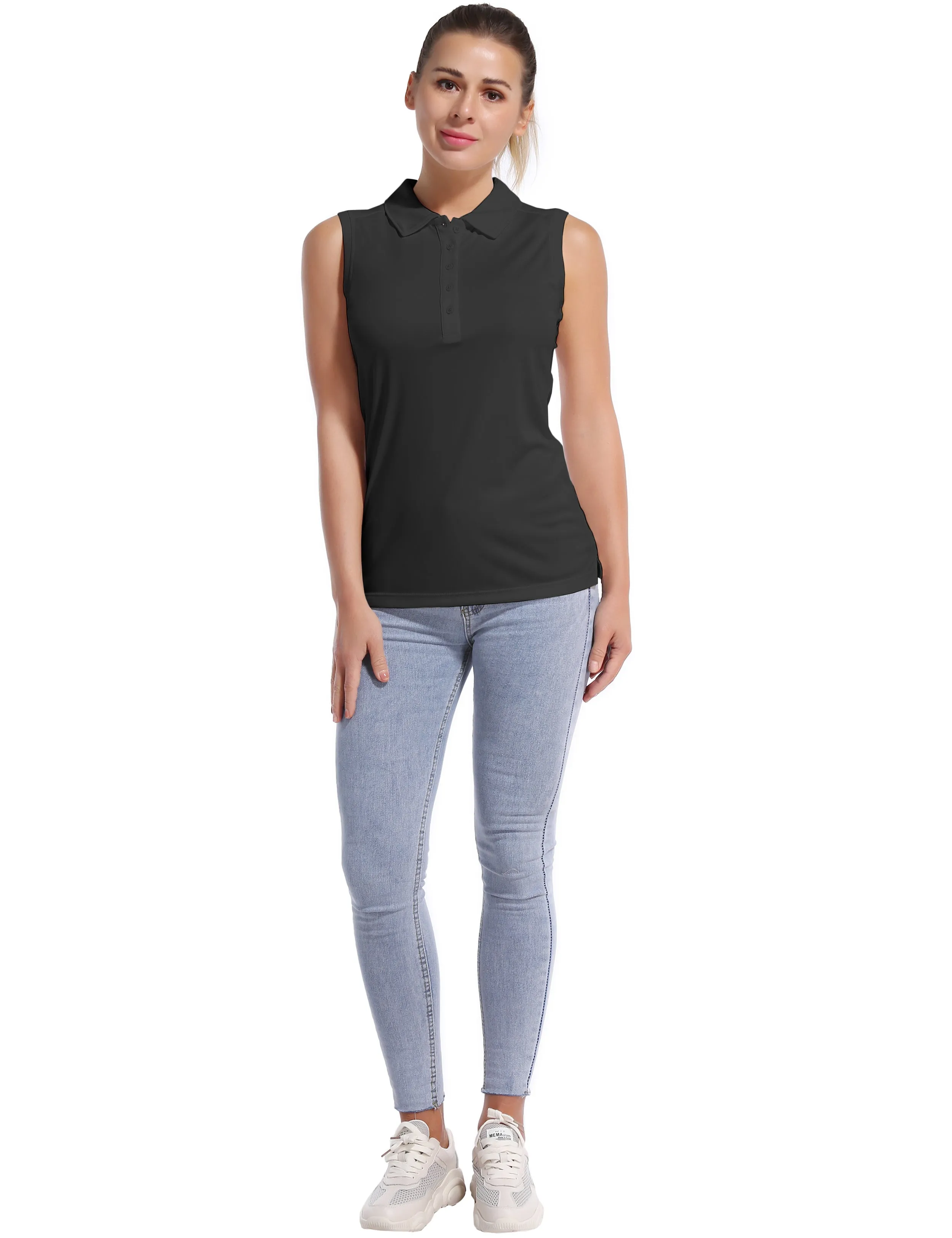 Sleeveless Slim Fit Polo Shirt black_yogastudio