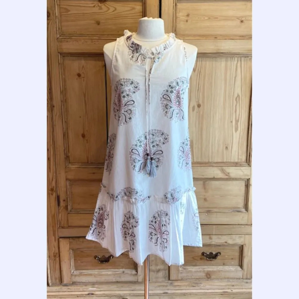 Sleeveless Soft Floral With Tassel Tie Neckline