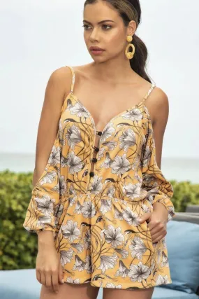 SS-Floral Print Cold Shoulder Romper