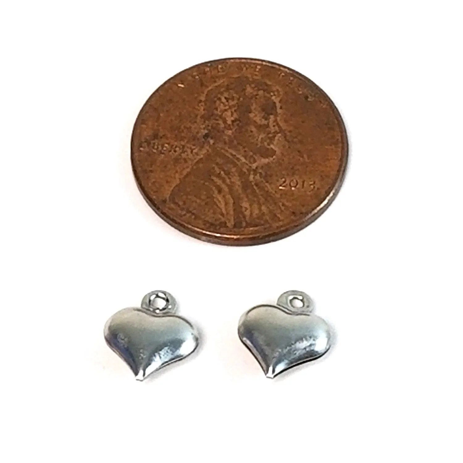 Stainless Heart Charm, Tiny Puffy Hearts, Valentine Charm, 10x8x3mm, Lot Size 200, #1611