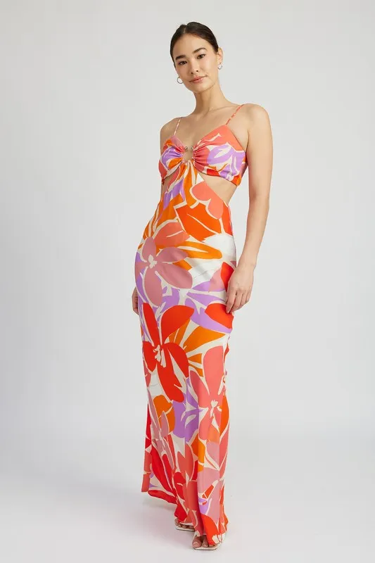 SUNSET YACHT FLORAL CUT OUT MAXI DRESS