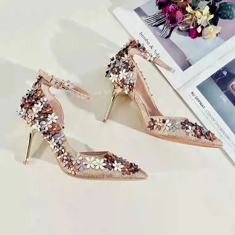 The Flora Wedding Bridal Floral Gold / Silver Heels