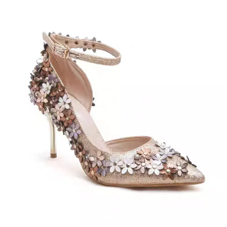 The Flora Wedding Bridal Floral Gold / Silver Heels