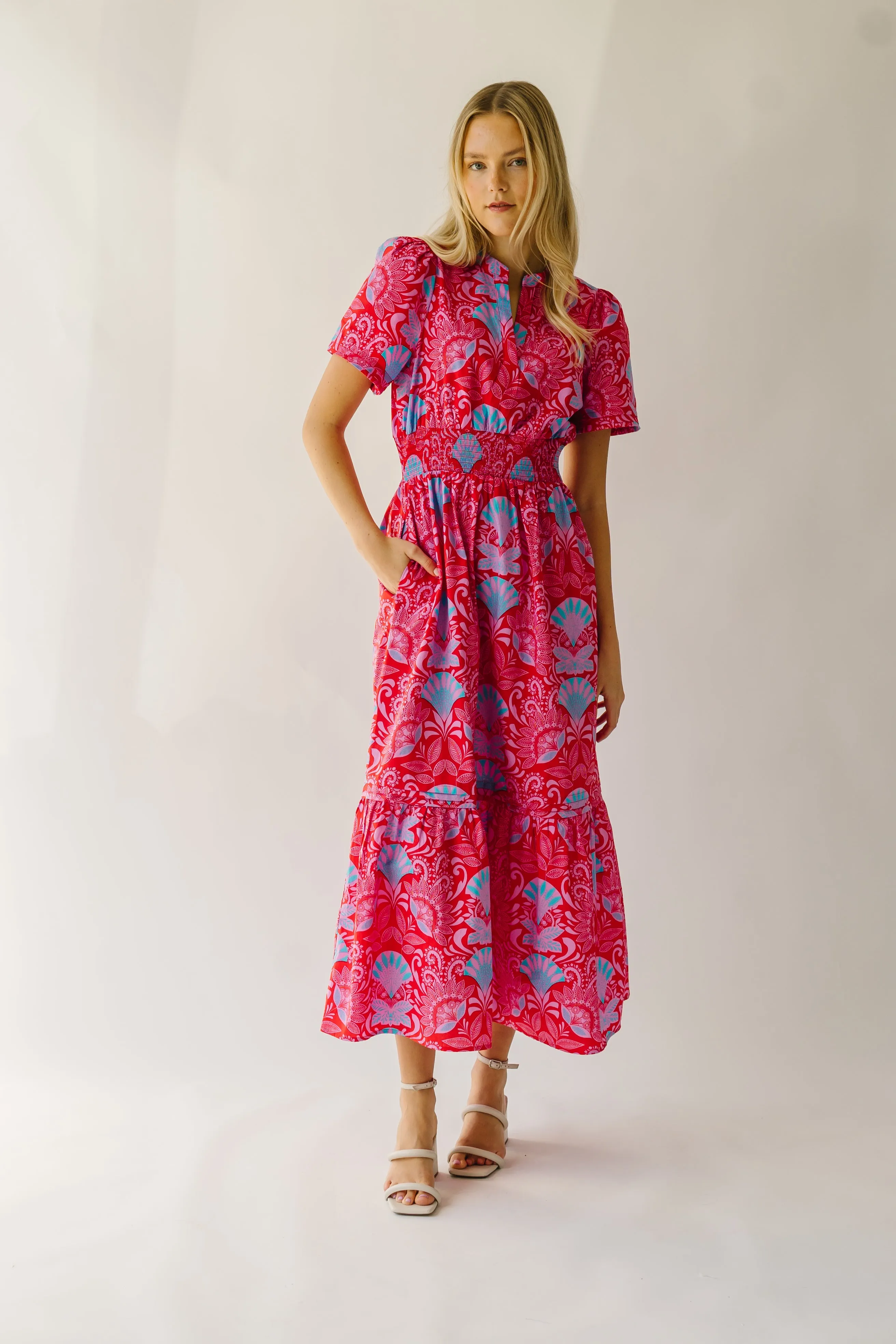 The Stebbins Floral Poplin Maxi Dress in Red   Blue Multi