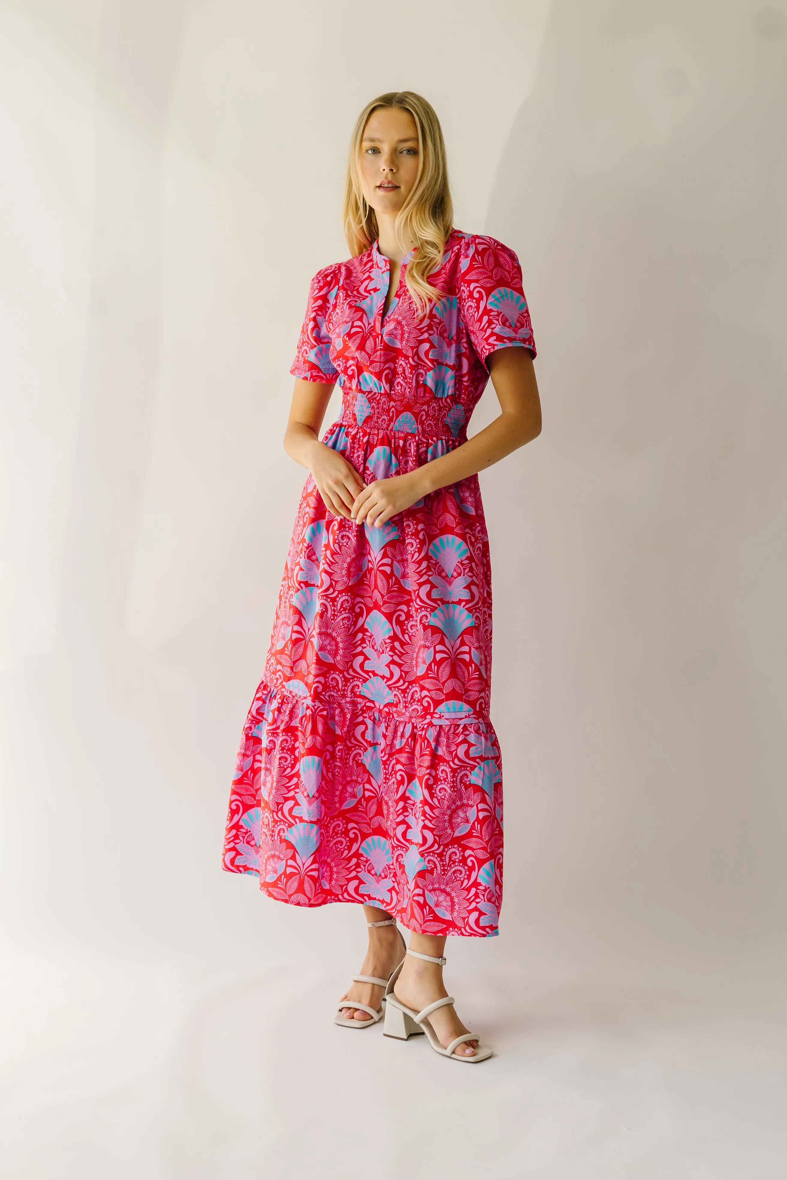 The Stebbins Floral Poplin Maxi Dress in Red   Blue Multi