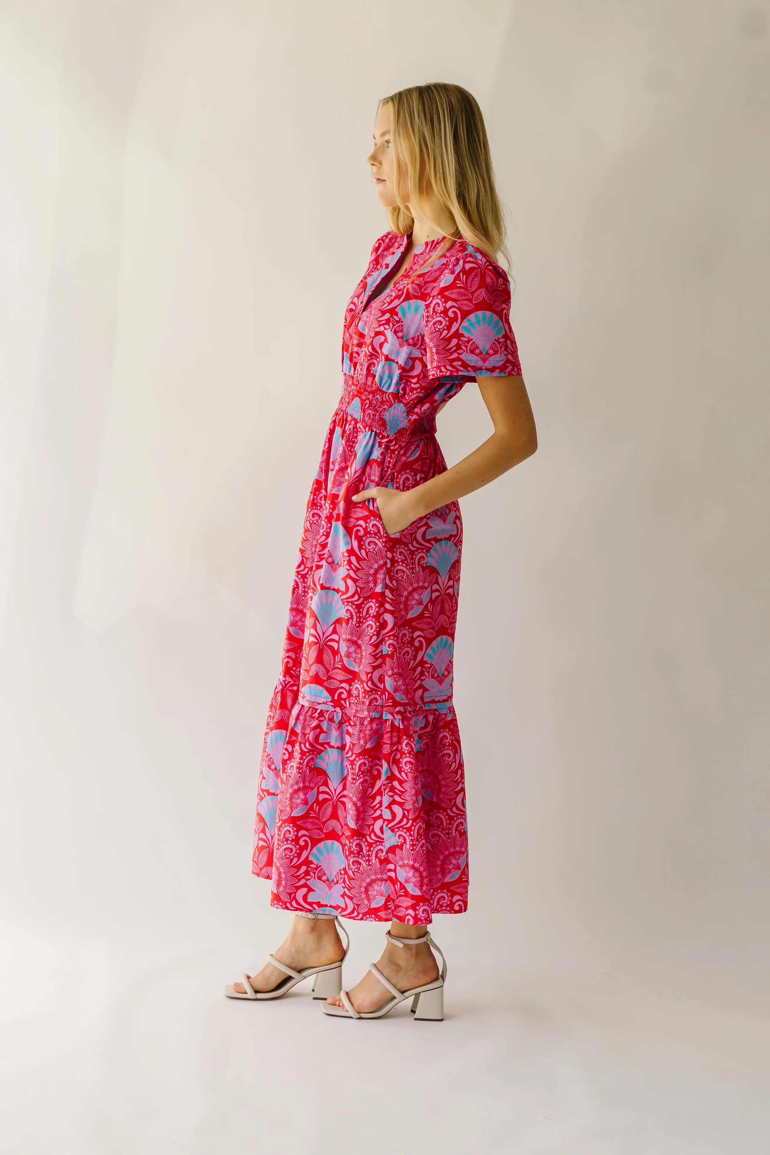 The Stebbins Floral Poplin Maxi Dress in Red   Blue Multi