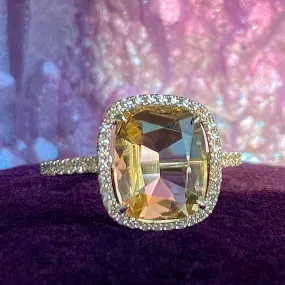 Yellow Beryl & Diamond Ring