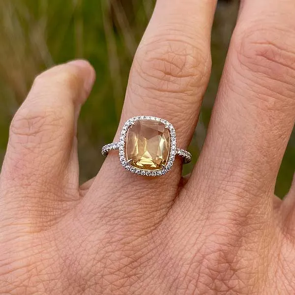 Yellow Beryl & Diamond Ring